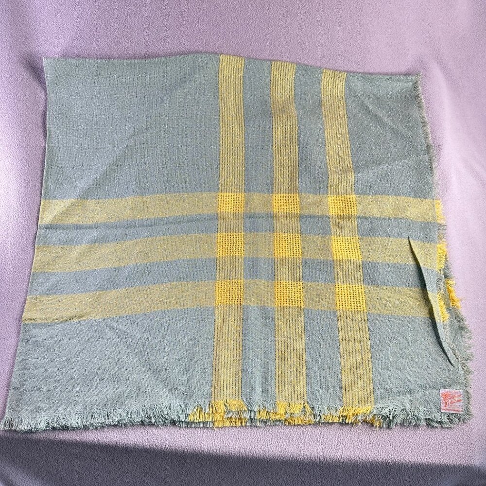 Vintage Handwoven California Plaid Throw Blanket Green & Yellow Woven MCM Knit